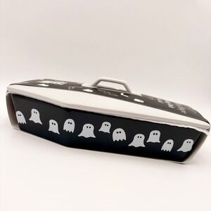 Zrike Brands Coffin Shape Baking Dish w Lid Black Pink Ghost Halloween Ceramic